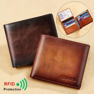 Leather Fashion Bags Heren portemonnee van echt leer met RFID-blokkering, Retro Bifold korte multifunctionele ID-creditcardhouder met 2 ID-portemonnees