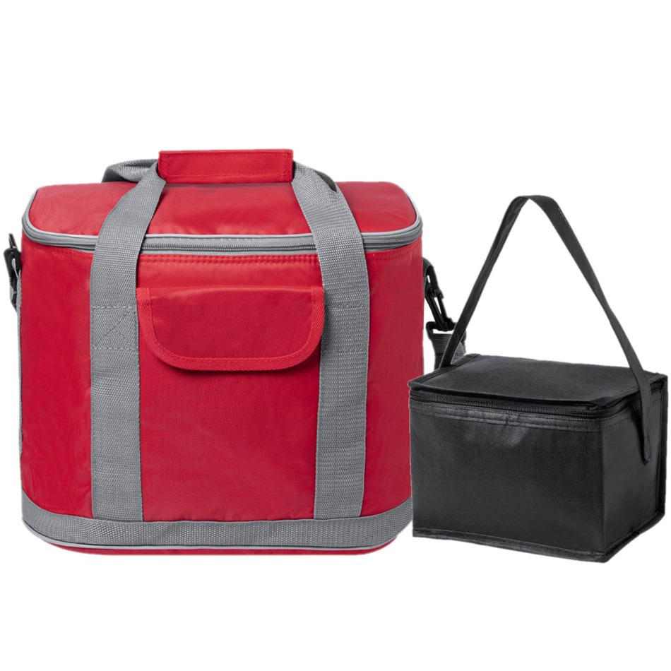 Merkloos Koeltassen set draagtas/schoudertas rood/zwart 22 en 4 liter -