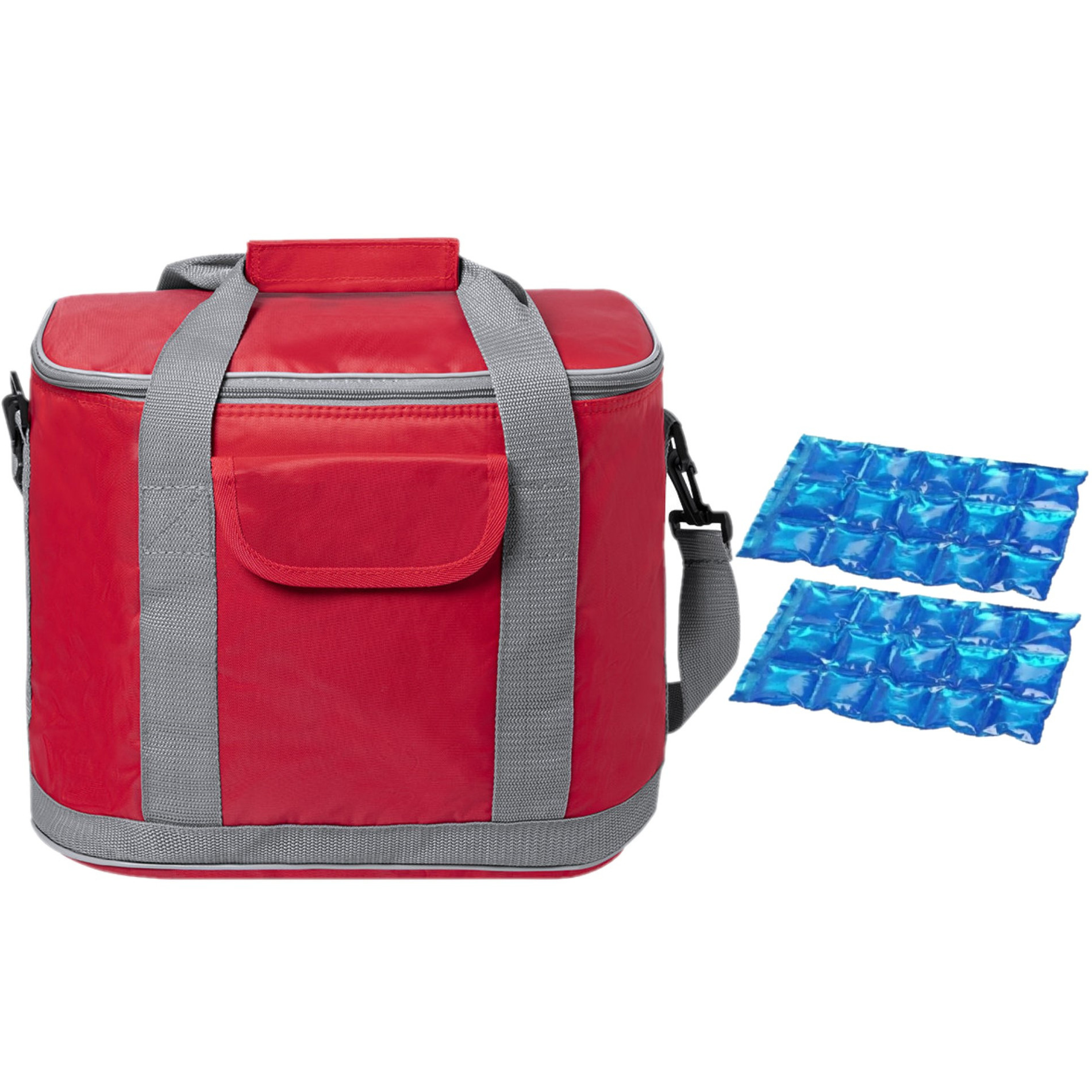 Merkloos Grote koeltas draagtas/schoudertas rood met 2 stuks flexibele koelelementen 22 liter -