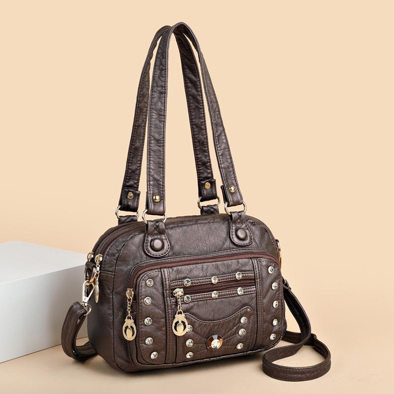 JINBAOSEN BAG Hoge kwaliteit zacht leer meerdere zakken dameshandtassen luxe kleine vrouwelijke schoudertassen designer klinknagel damestas