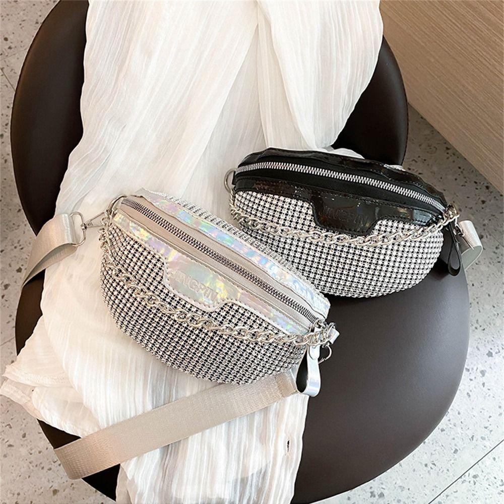 Qianhui22 Rhinestones Chest Bag Shiny Handbags Casual Crossbody Bags  Women Ladies