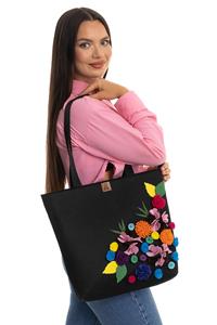 Dilekolay Handmade - Large Felt Shoulder Bag - Flower Corner - 40x35cm