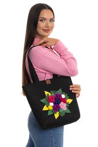 Dilekolay Handmade Medium Size Felt Shoulder Bag - Made of Roses -35x31cm