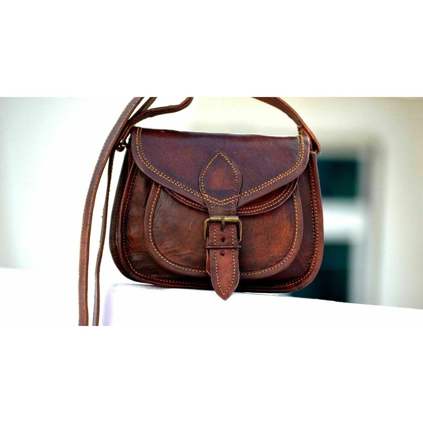 Vintage Goat leather Bags Women's Genuine Goat Leather Cross body Shopping Handmade Bag Brown Purse New