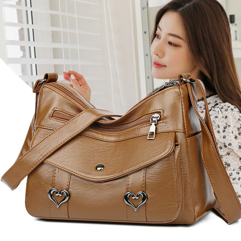 Kuluosidi Middle-Aged Bag Women's Soft Leather Large Capacity Multi-Pocket Shoulder Bag for Mom Travel Crossbody Bag