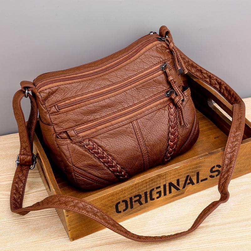 HUANZI BAG Vintage Women Soft PU Leather Pure Color Crossbody Messenger Shoulder Bag Casual Ladies Small Handbags Purse Convenient Travel
