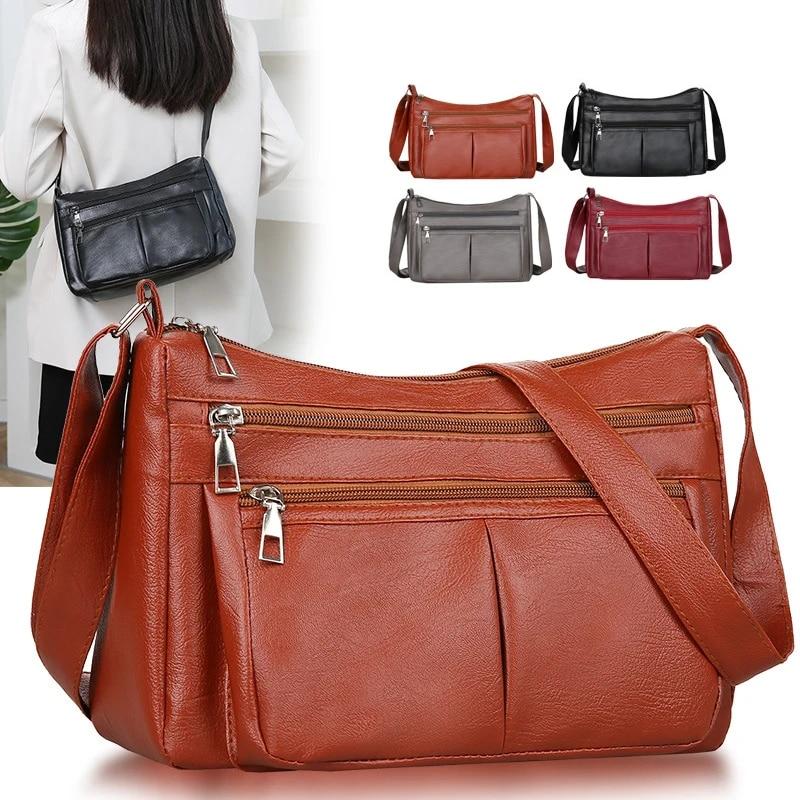 HUANZI BAG New Trendy Mom Bag, Middle-aged Women's Soft Leather, Fashionable and Versatile Crossbody Bag, Stylish and Stylish Women's Shoulder Bag