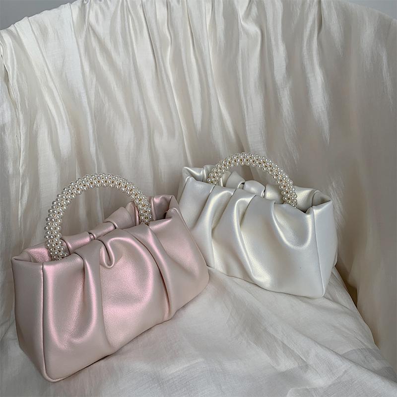 Fancy Lady Sweet Girly Pearl Bag Handbag Women's Fashion Versatile Pleated Crossbody Cloud Bag Mini Mobile Phone Bag