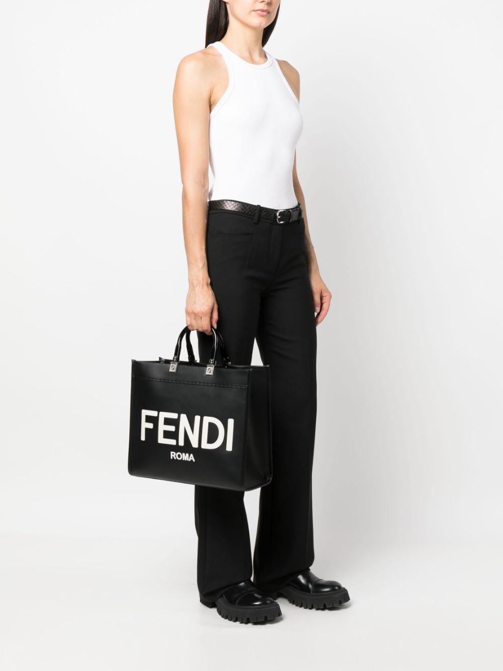 FENDI Sunshine leren shopper - Zwart