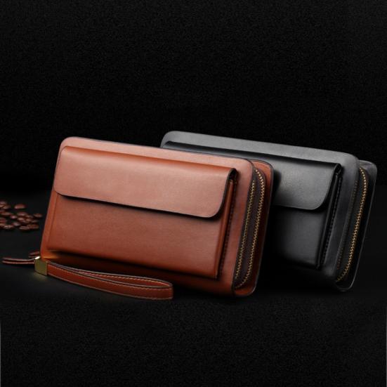 Bag Accessorries Men Faux Leather Double Zipper Wallet Purse Money Holder Clip Clutch Handbag
