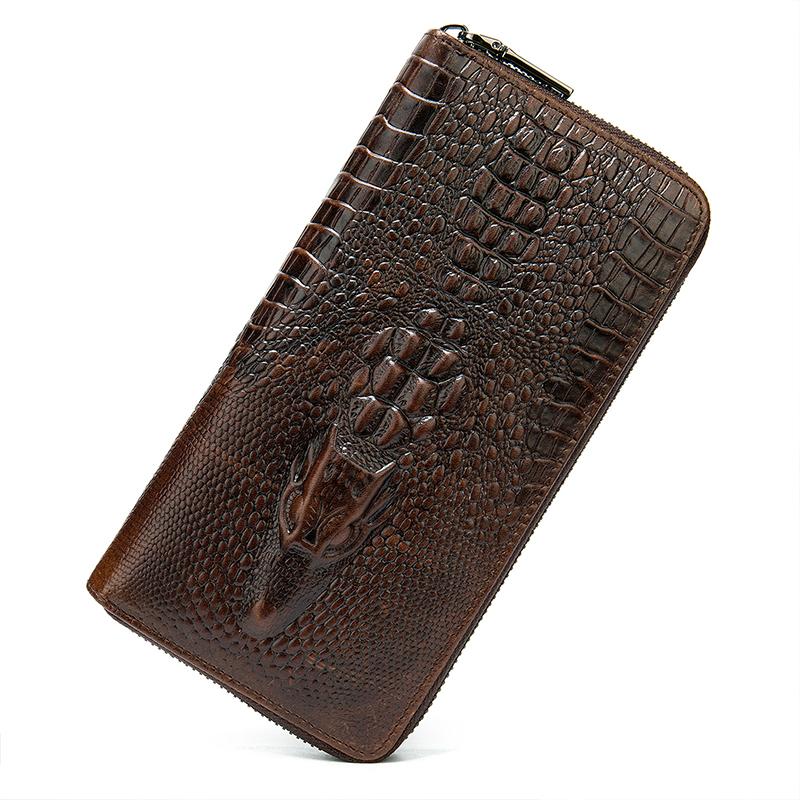 VIA ROMA Hold Bag Leather Wallet Men's Crocodile Print Cowhide Money Clip Business Multi-card Long Wallet Bag