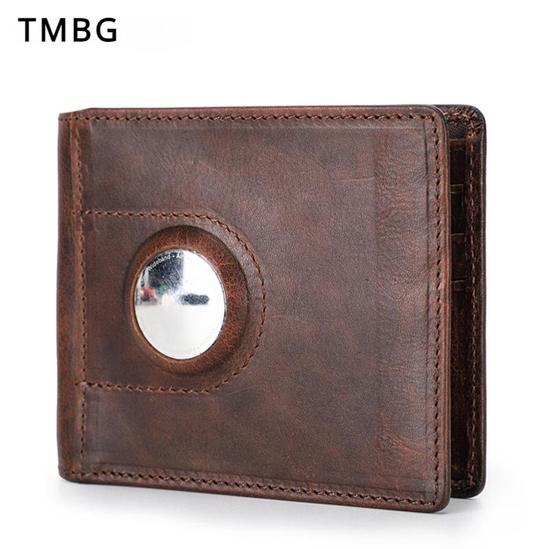 TongMeng Bag Supplies Fashion Genuine Leather RFID Anti-theft Brush Men Wallet Exquisite Airtag Money Clips Intelligent Anti Loss Tracker Male Coin Purse Father's Day Gifts
