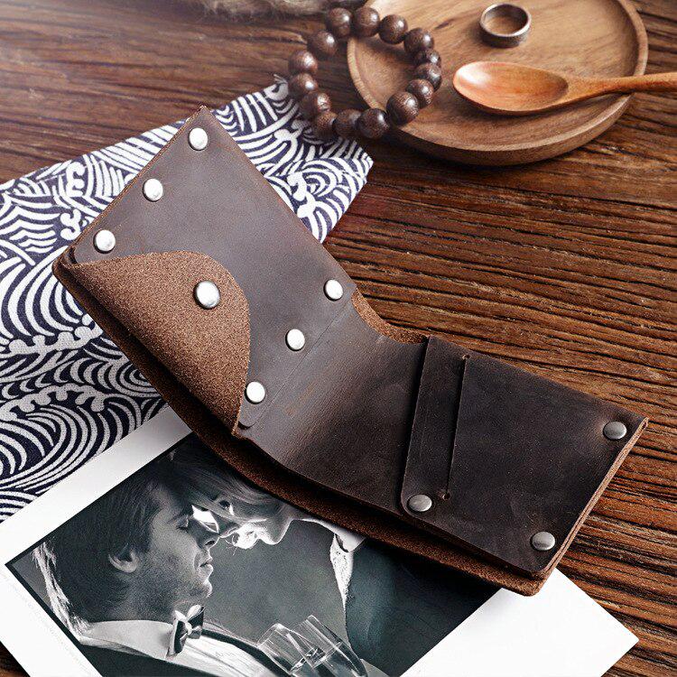 Rose Bag 8.5*10.2cm Handmade Leather Wallet for Men Short Mini Genuine Leather Men Wallets