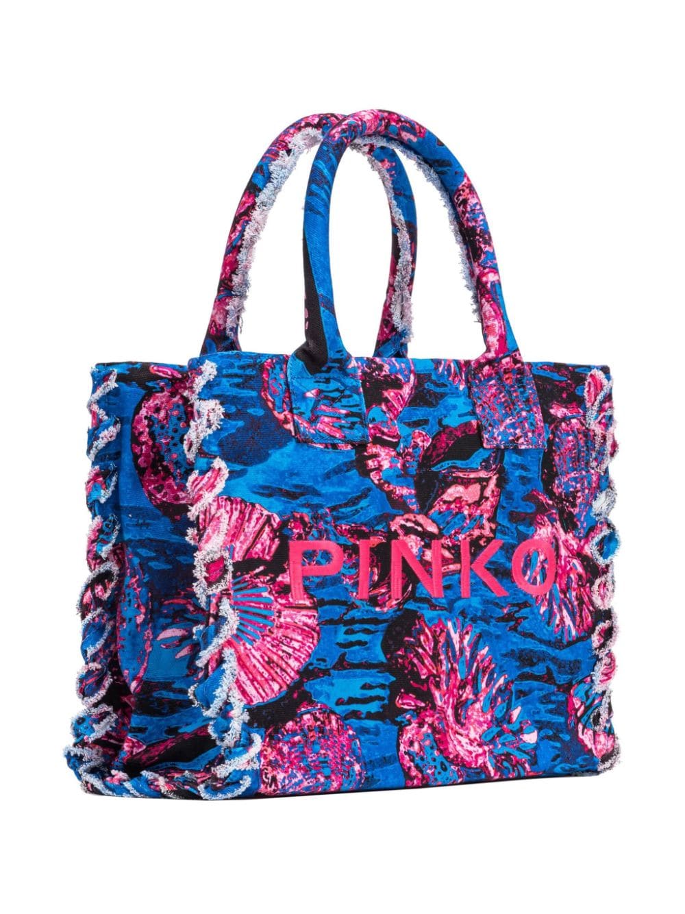 PINKO floral-print canvas beach bag - Blauw