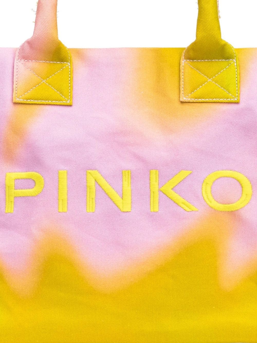 PINKO embroidered canvas beach bag - Geel