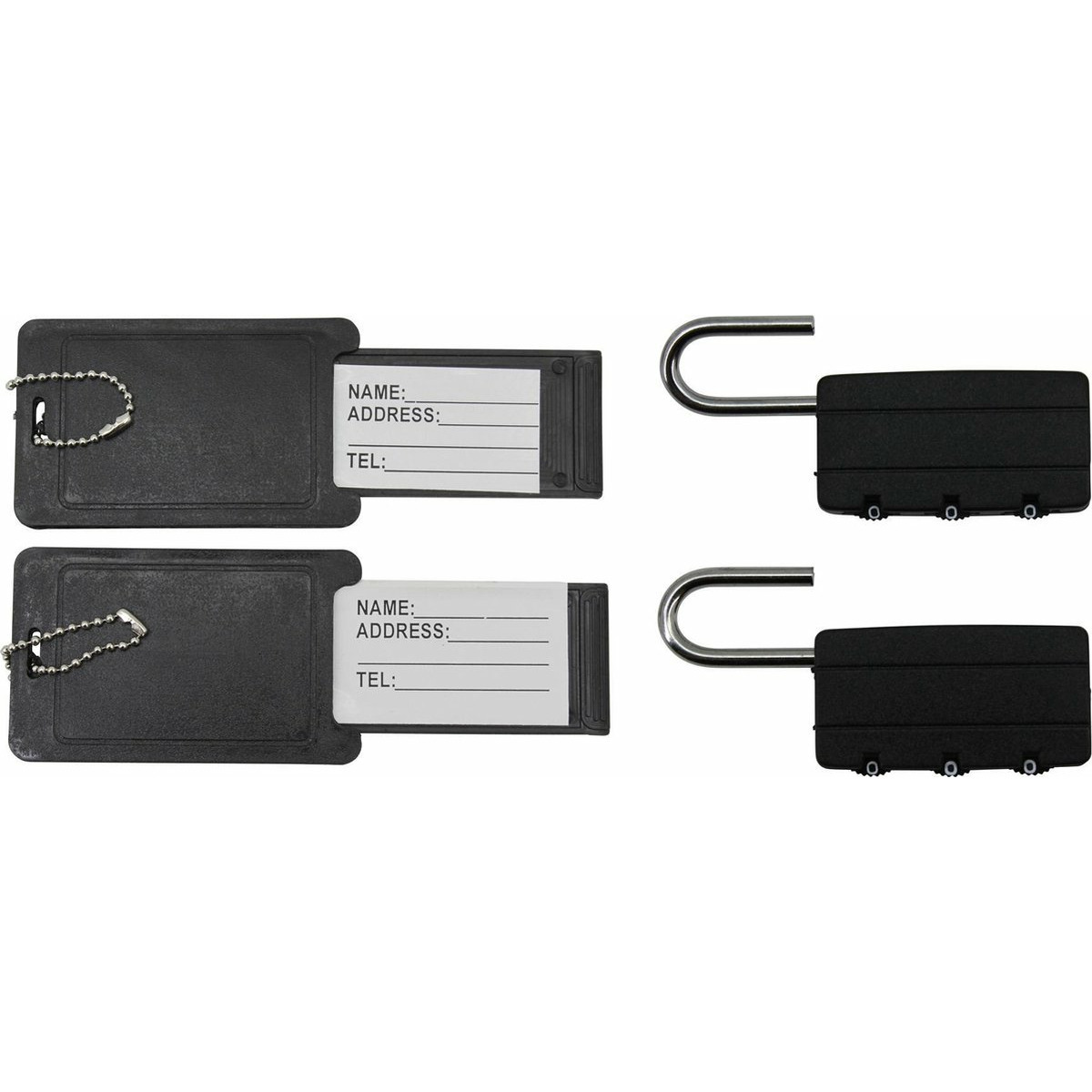 Benson Kofferlabel/bagagelabel incl. hangslot - 2x - zwart - cijferslot -
