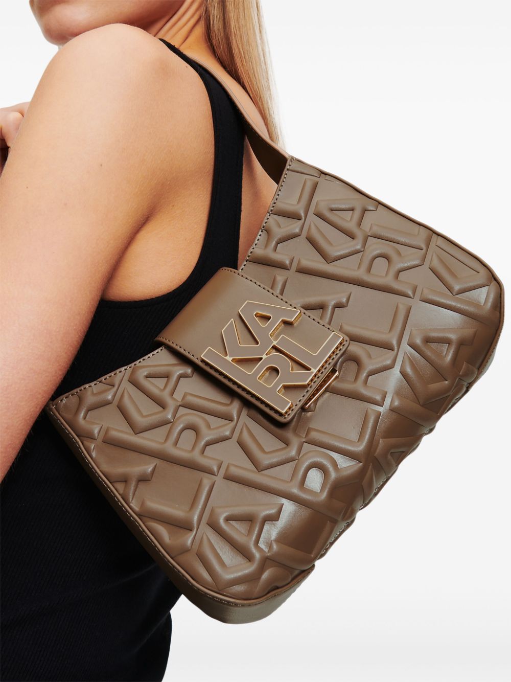 Karl Lagerfeld logo-embossed leather shoulder bag - Bruin
