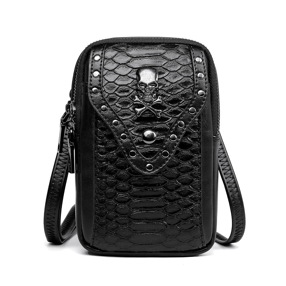 Jierotyx Small Crossbody Cell Phone Purse for Women Lightweight Mini Shoulder Bag Wallet Goth Skull Bags with Vintage Rivet