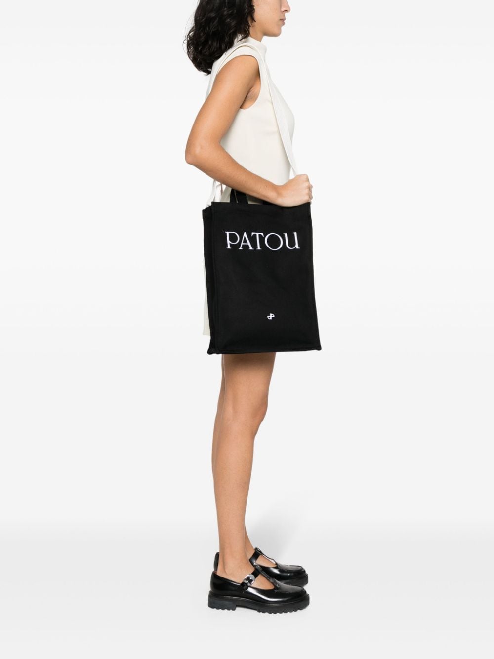 Patou Shopper met geborduurd logo - Zwart
