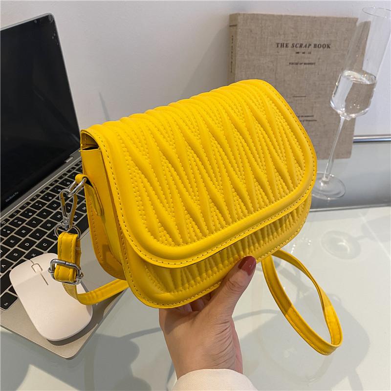 Ballchain bag Embroidered line pleated one-shoulder small square bag 2022 spring and autumn new texture simple candy color handbag simple messenger bag