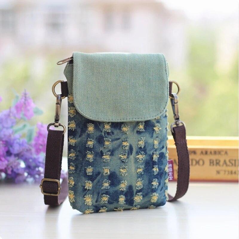 Ambiel Charm Denim 3-layer Women's Mini Messenger Mobile Phone Bag Case Shoulder Bag Purse Pouch Handbag Wallet Women's Bag Tote Bag