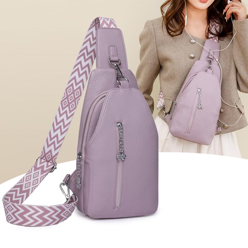 Kuluosidi Soft Leather Women's Chest Bag Large Capacity Single Shoulder Crossbody Bag Anti-Theft Travel Chest Bag for Girls