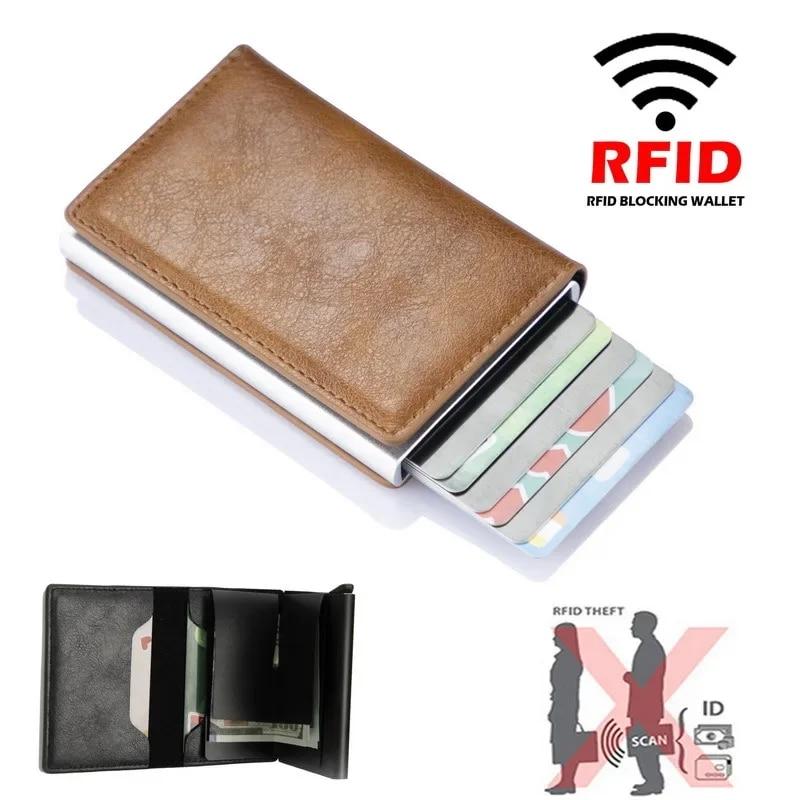 Glow Creditcardhouder Herenportemonnee RFID-blokkering Beschermde aluminium doos PU-lederen portefeuilles met geldclip Designer-kaarthouder