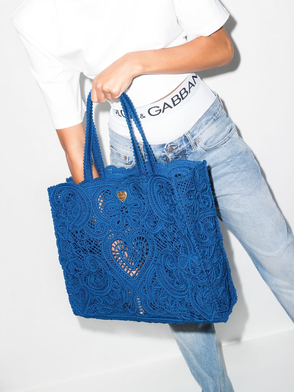 Dolce & Gabbana Grote Beatrice shopper met kant - Blauw