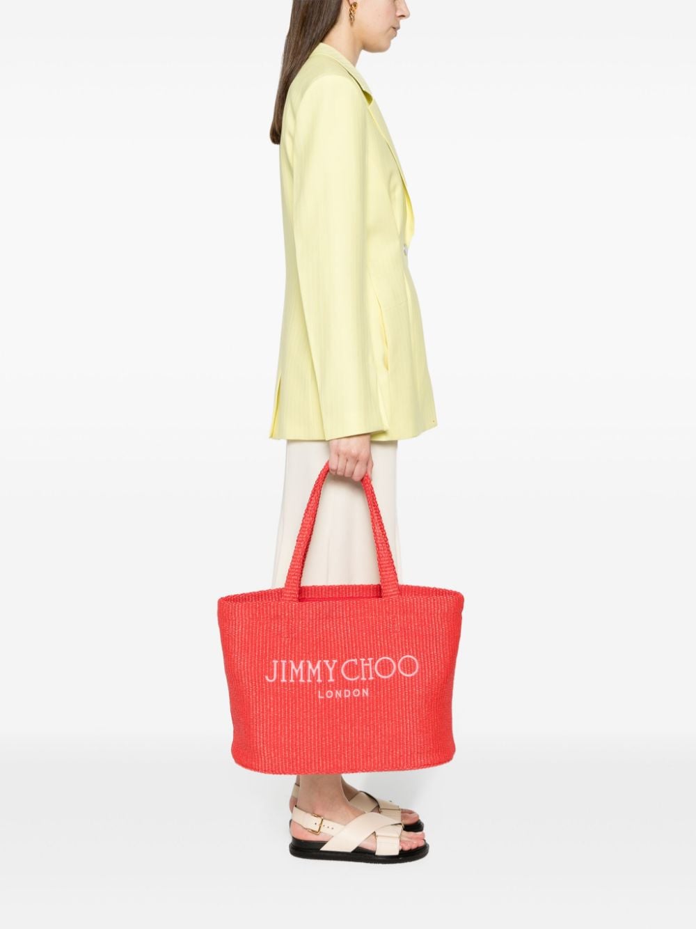 Jimmy Choo logo-embroidered beach bag - Rood