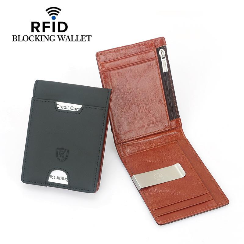BAELLERRY RFID Heren eerste laag koeienhuid korte anti-diefstal portemonnee Retro portemonnee Multi-kaartsleuf portemonnee