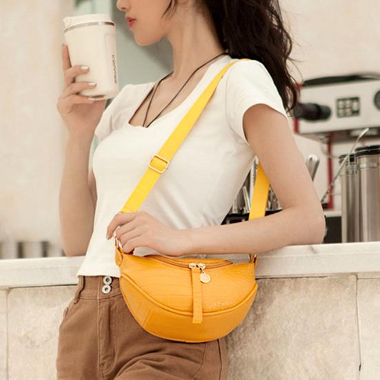 Bag Accessorries Women Zips Faux Leather Semicircle Saddle Pouch Crossbody Shoulder Bag