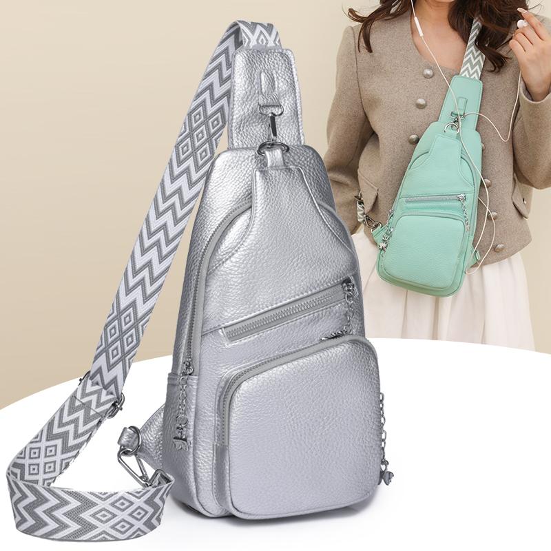 Kuluosidi Soft Leather Women's Chest Bag Large Capacity Stitching Single Shoulder Crossbody Bag Travel Bag