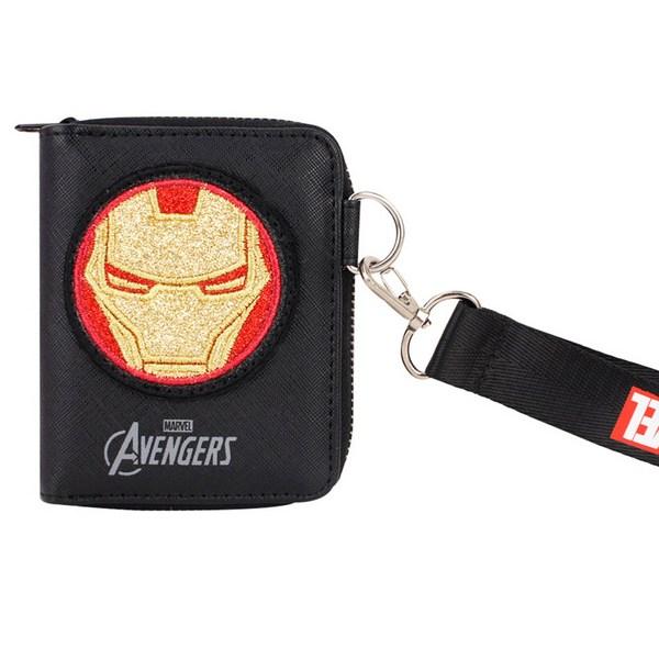 Board M Factory Marvel Iron Man Sparkly Face Strap Wallet Coin Transportation Card Wallet Zipper Type 2-fold Ring Wallet