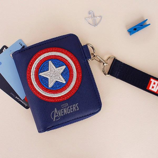 Board M Factory Marvel Captain America Glitter Strap Wallet Coin Transportation Card Wallet Zipper Type 2-fold Half Wallet Birthday Group Gift