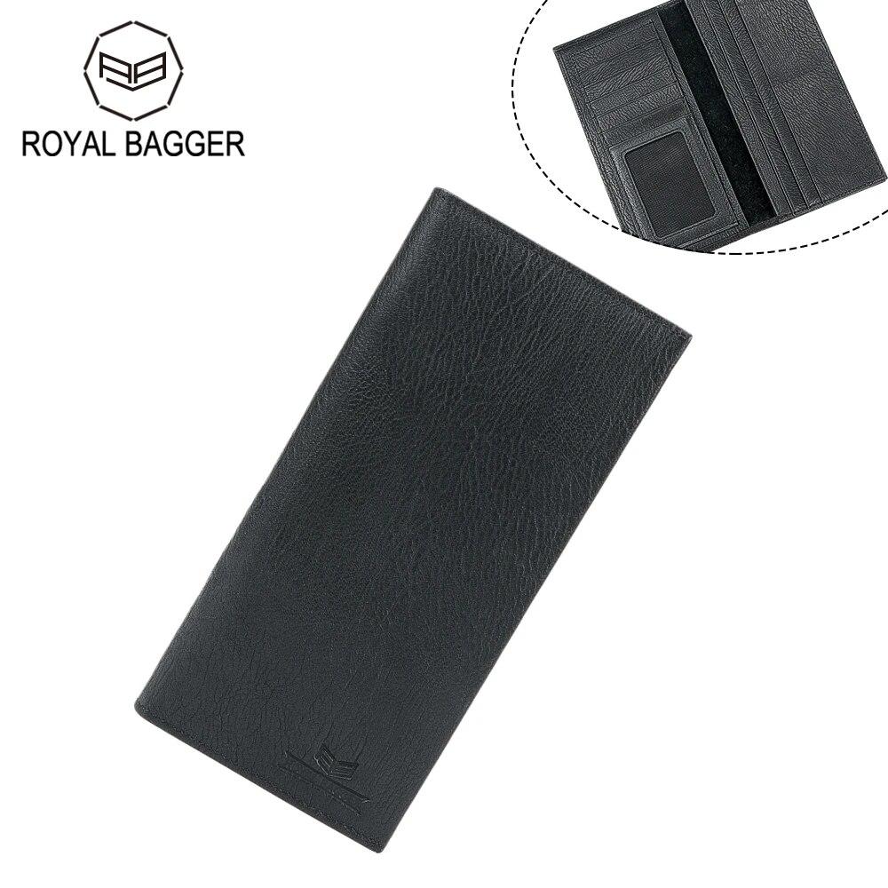 Royal Bagger Slanke Lange Portefeuilles voor Mannen Echt Koe Leer Eenvoudige Vintage Dunne Portemonnee Mannelijke Bifold Portemonnee 1536
