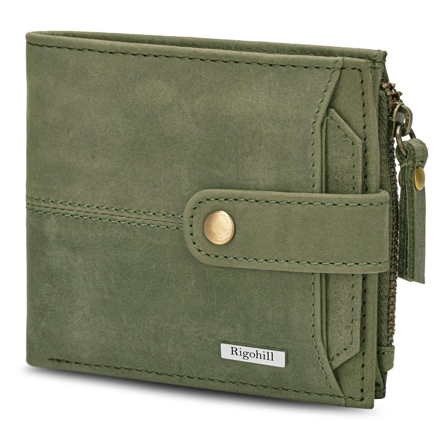 Vintage Goat leather Bags Rigohill Doger olijfgroene lederen portemonnee voor heren RFID-portemonnee met 2 kaartsleuven
