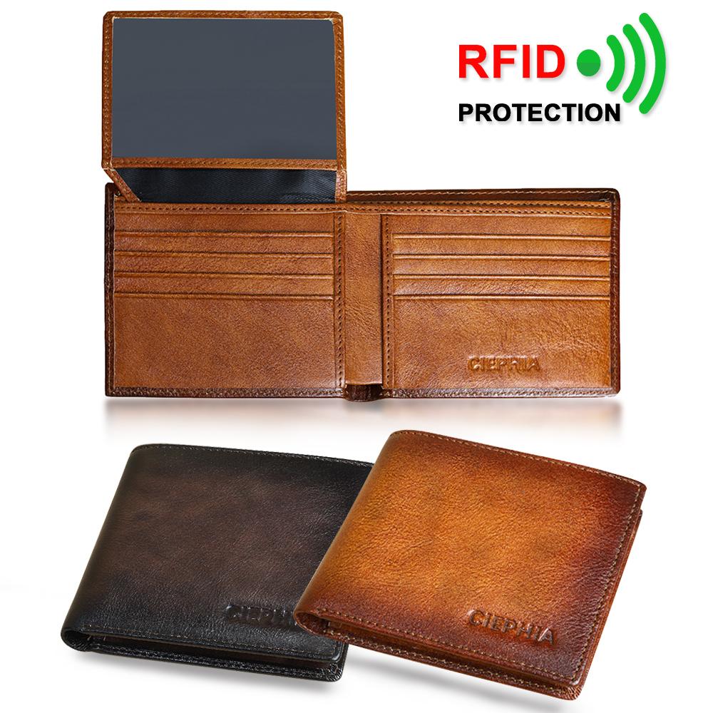 Leather Fashion Bags RFID-blokkerende lederen portemonnee voor heren, grote capaciteit toplaag koeienhuid tweevoudige vintage portemonnee met 2 ID-venstercadeaus voor hem