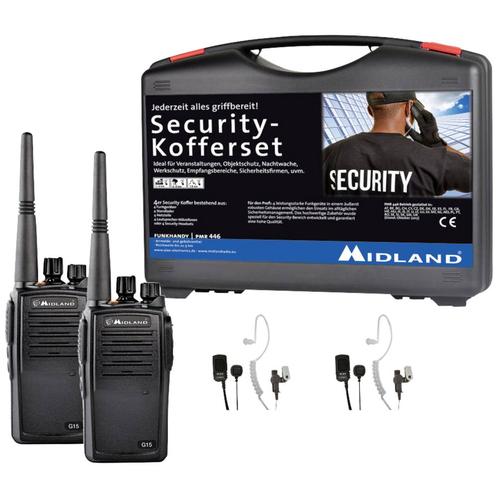 Midland G15 Pro PMR 2er Security-Koffer inkl. MA 31-M C1127.S2 PMR-Funkgerät 2er Set