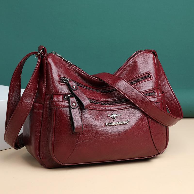 HUANZI BAG Women's Bag 2023 New Mom's Bag Simple and Elegant Middle Aged Women's Soft Leather Texture Bag Korean Version One Shoulder Crossbody Bag