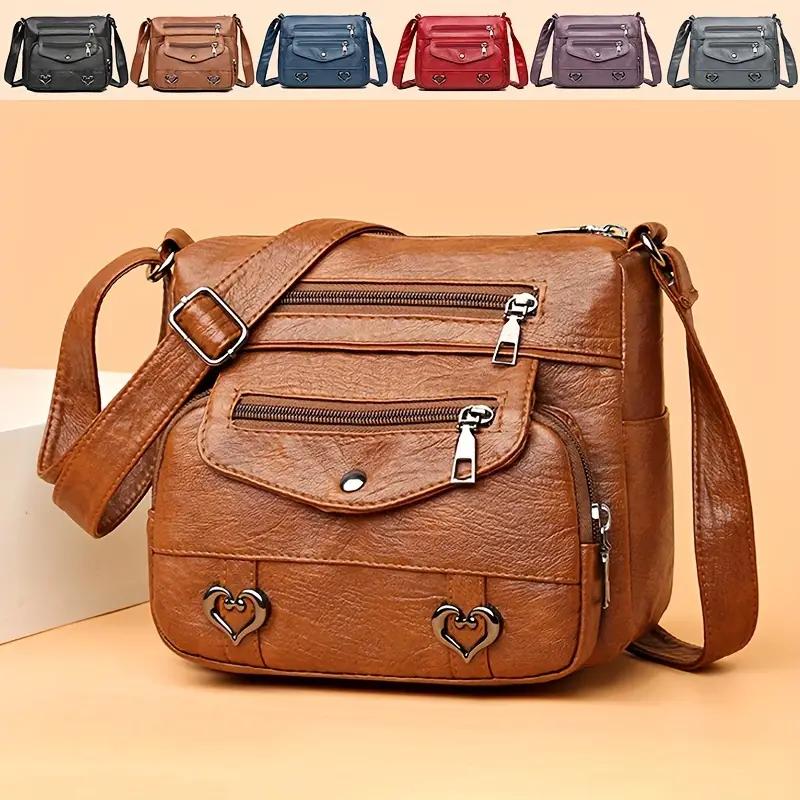 HUANZI BAG New Vintage High Quality PU Leather Shoulder Crossbody Bag Soft Leather Texture Large Capacity Travel Mom's Handbags