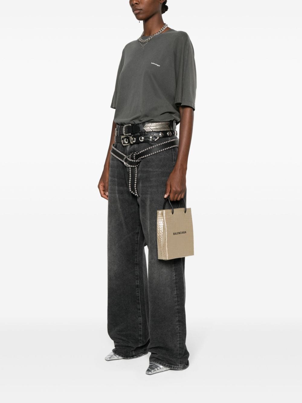 Balenciaga logo-print leather tote bag - Goud