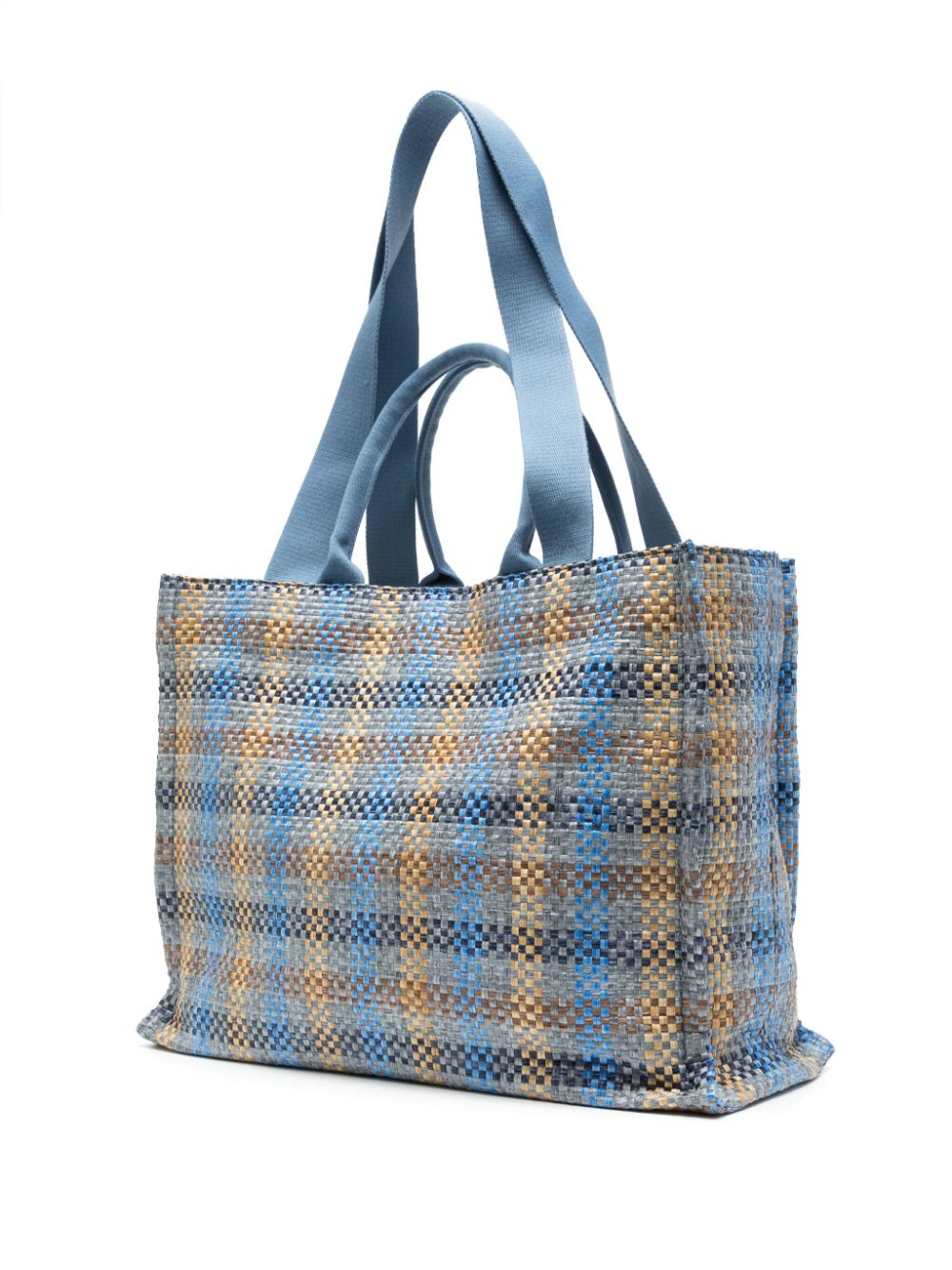 Marni logo-embroideredc checkered shopping bag - Blauw