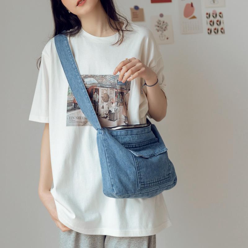 VIA ROMA Denim doek tas vrouwen messenger tas eenvoudige mode kleine tas student schoudertas veelzijdige canvas tas