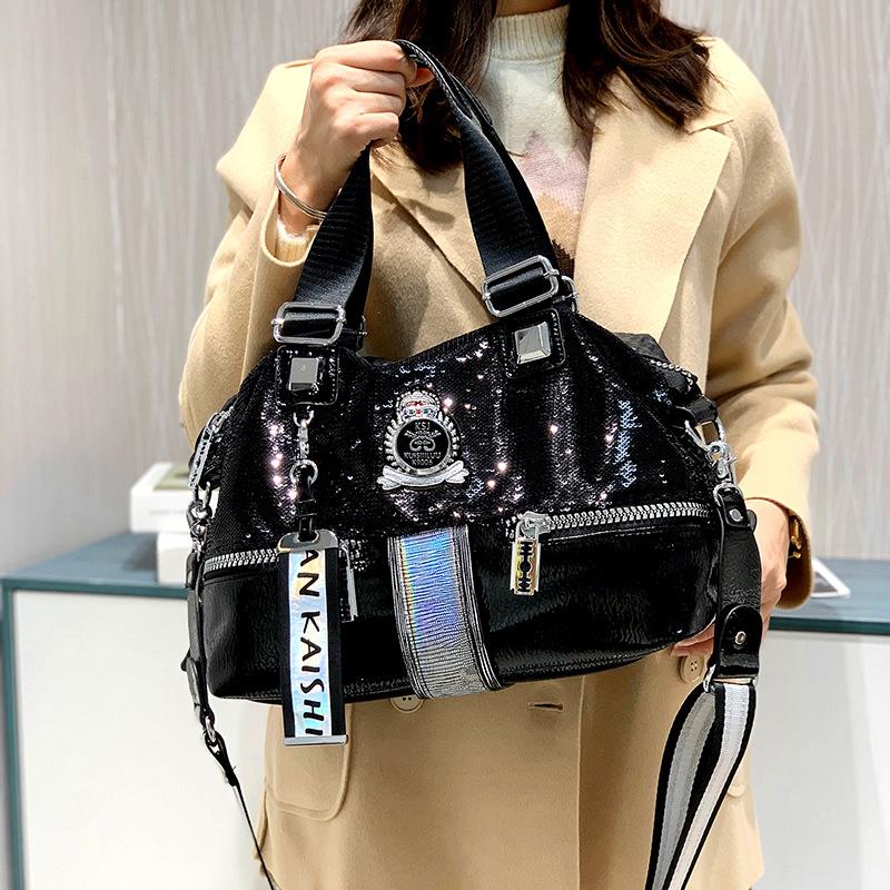 Ballchain bag European and American Fashion Large-capacity Handbag Women 2021 New Sequined One-shoulder Messenger Bag Wild Tote Bag 6352-1