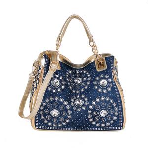 Sparkling Stars Fashionable denim bag, single shoulder bag, woven belt, rhinestone bag, personalized square vertical women's bag