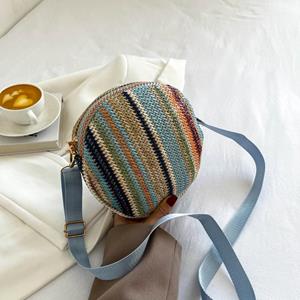 Yogodlns Minimalist Straw Woven Bag Coloful Round Crossbody Purse Women Fashion Summer Shoulder Beach Travel Handbag