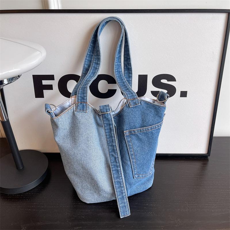 JINBAOSEN BAG Commuter Versatile Portable Small Bag for Women's New Denim Bucket Bag 2023 Summer Niche Trend Single Shoulder Diagonal Cross Bag