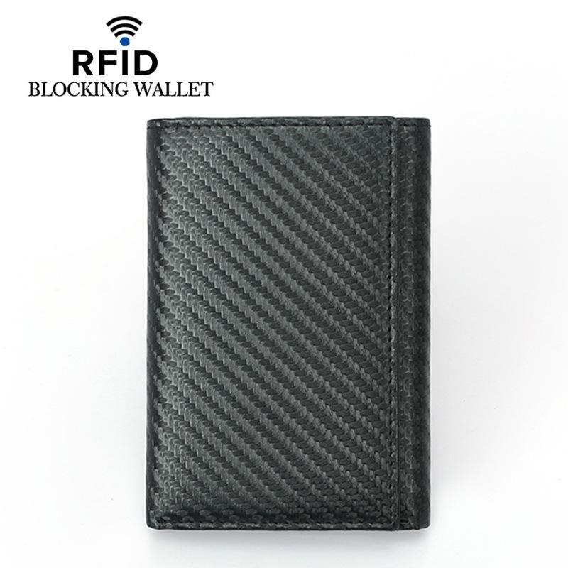 BAELLERRY Carbon Fiber Pattern Large Capacity RFID Anti-theft Men's Wallet Thin and Light Multi-card Slot Wallet