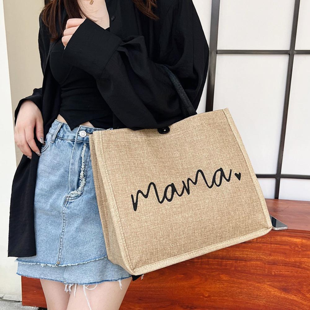 Junfeng Linen Mama Bag Large Capacity Shoulder Bag New Tote Bag  Shopping