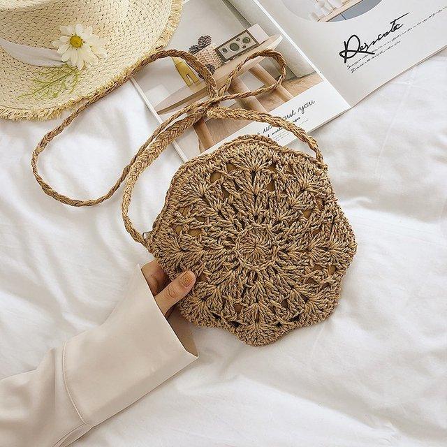 KaiTingu Fashion Round Straw Crossbody Bags for Women Handmade Woven Travel Beach Messenger Bag